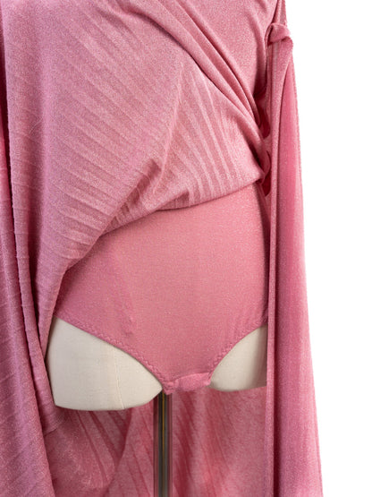 Excellent Elisabetta Franchi Pink Evening Gown with V-Neck &amp; Asymmetric Sleeves