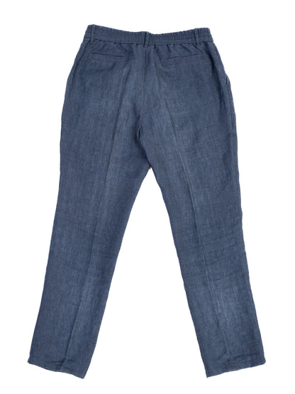 Excellent Brunello Cucinelli Blue Linen Pants XL Straight-Leg Design