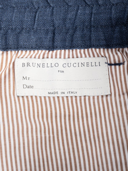 Excellent Brunello Cucinelli Blue Linen Pants XL Straight-Leg Design