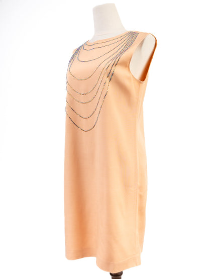 Good Moschino White Sleeveless Dress Size M with Chain Embellishments
