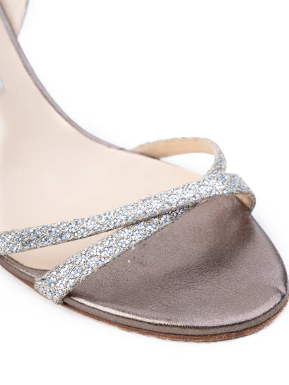 Good Jimmy Choo Gray Fabric High-Heeled Sandals with Glittery Straps