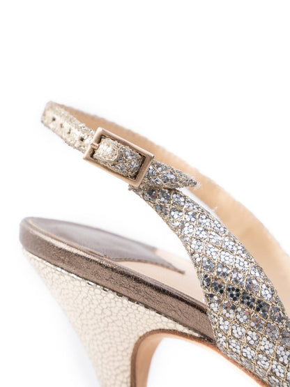 Good Jimmy Choo Gray Fabric High-Heeled Sandals with Glittery Straps