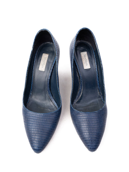 Excellent Max Mara Blue Leather High Heels Chunky Block Heel