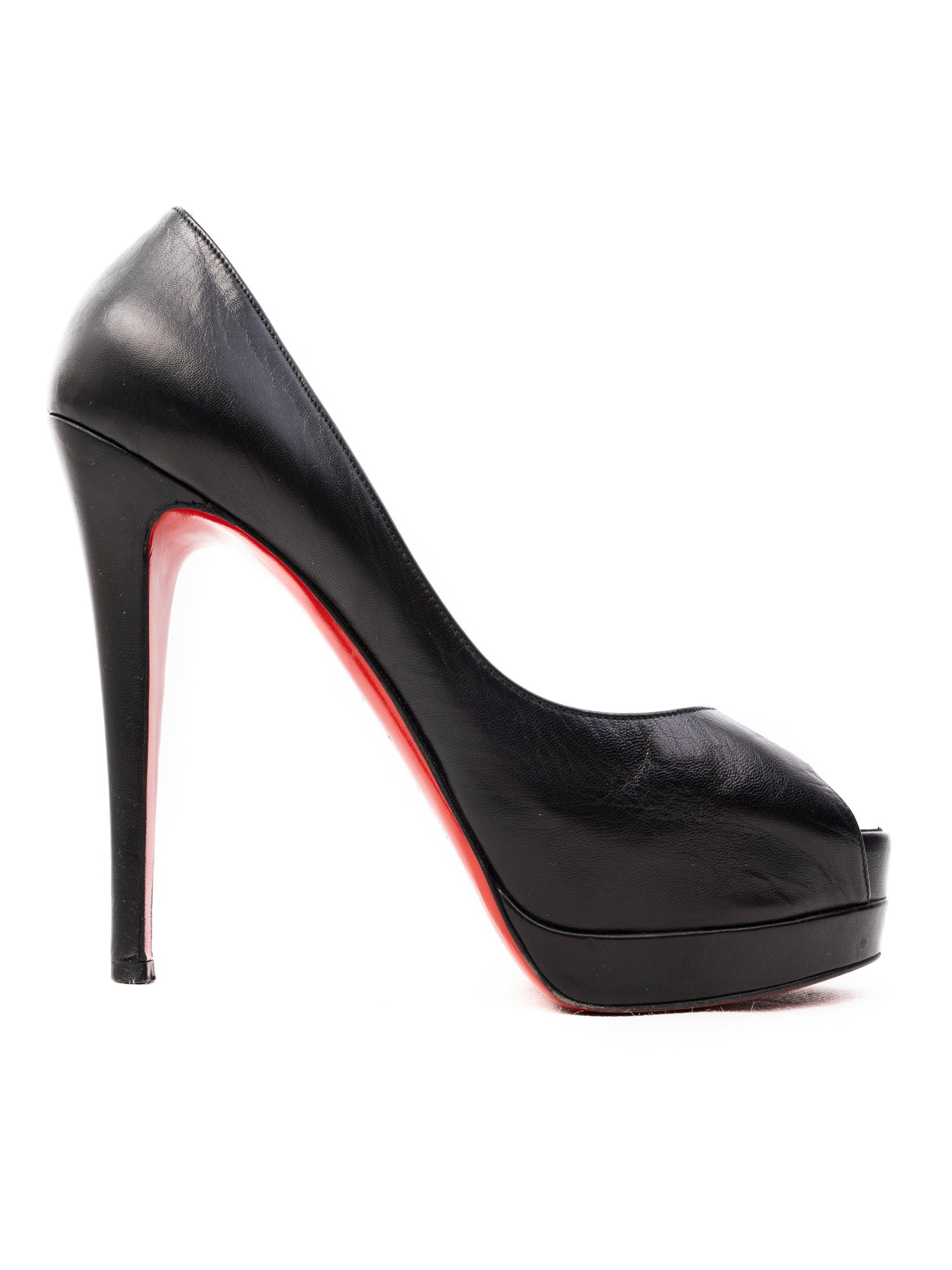 Christian Louboutin Black Leather Open Toe High Heels Size 37.5