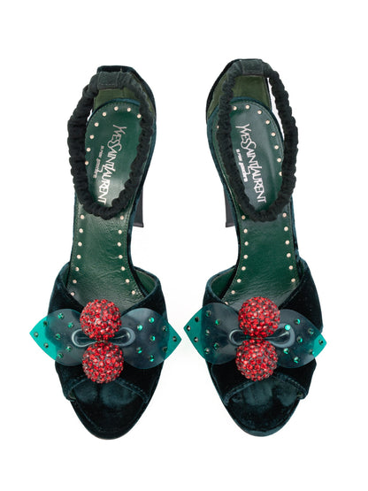 Perfect Yves Saint Laurent Green Velvet Heels Size 37.5 Women