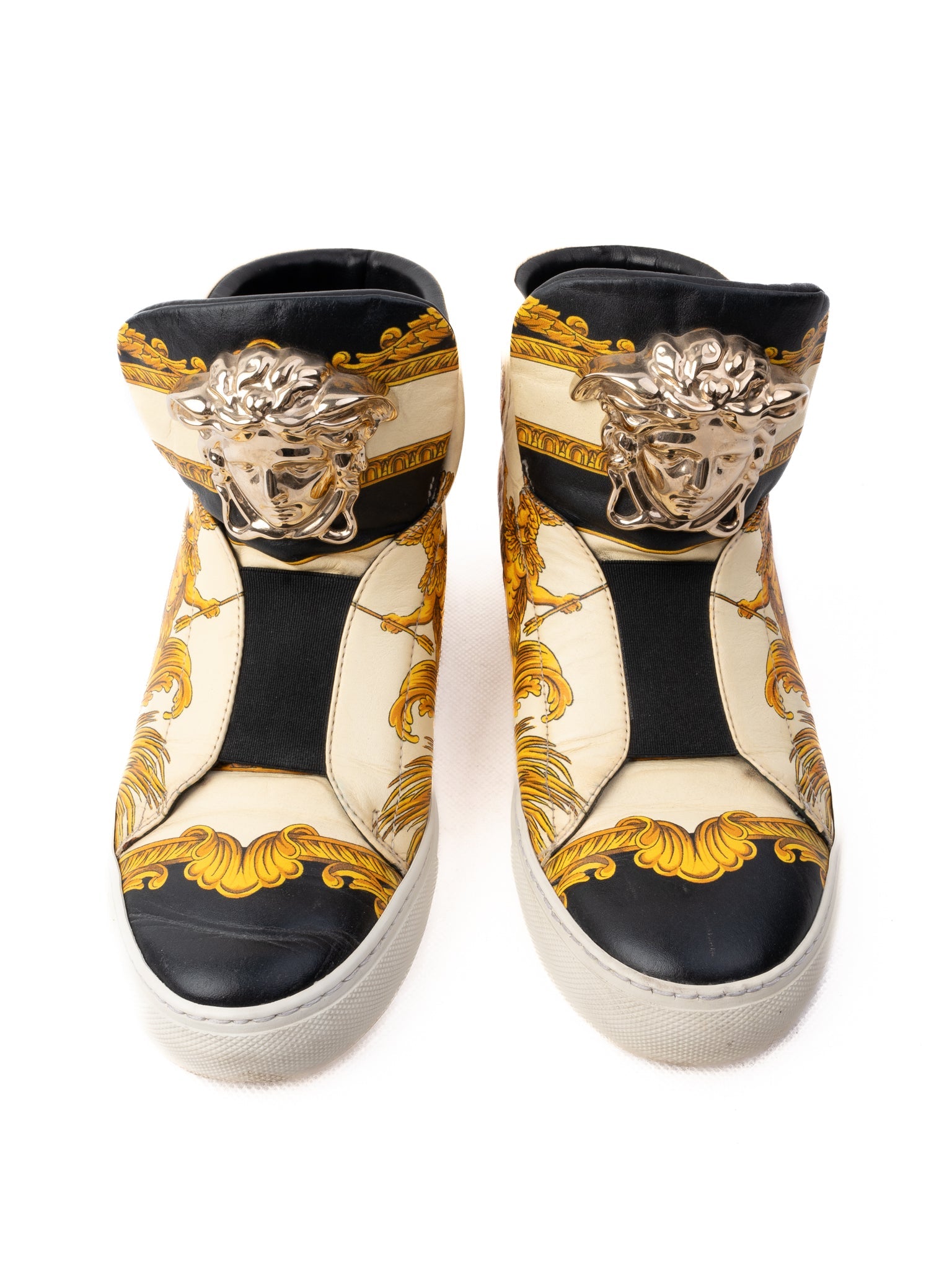 Versace High-Top Sneakers Gold Baroque Patterns Size 38 Excellent