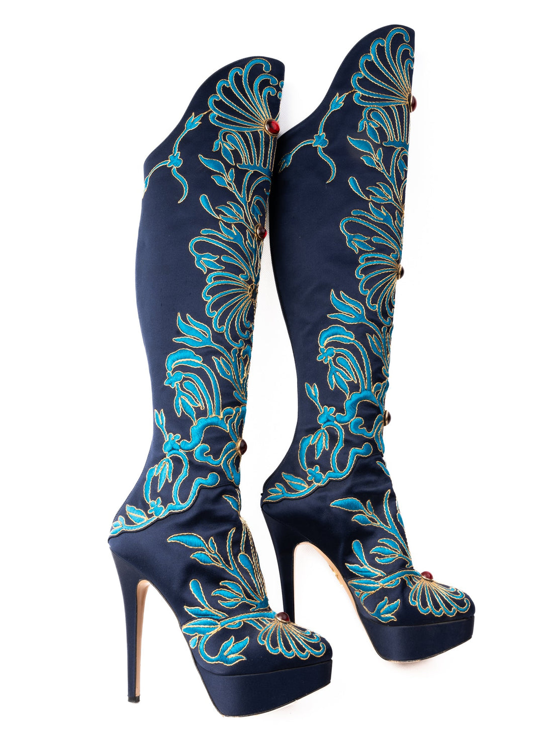 Excellent Charlotte Olympia Over-the-Knee Boots Navy Blue Size 37.5