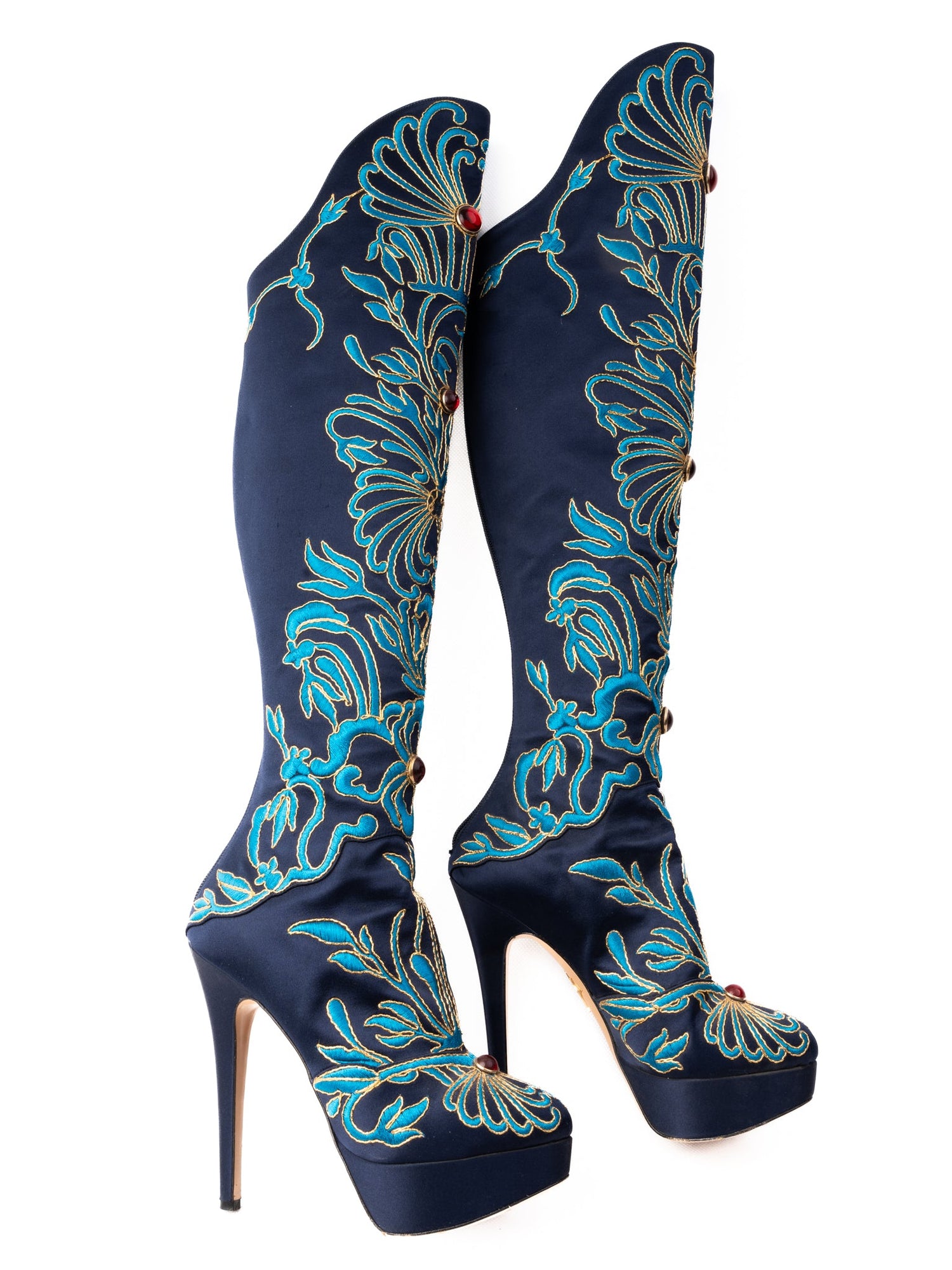 Excellent Charlotte Olympia Over-the-Knee Boots Navy Blue Size 37.5