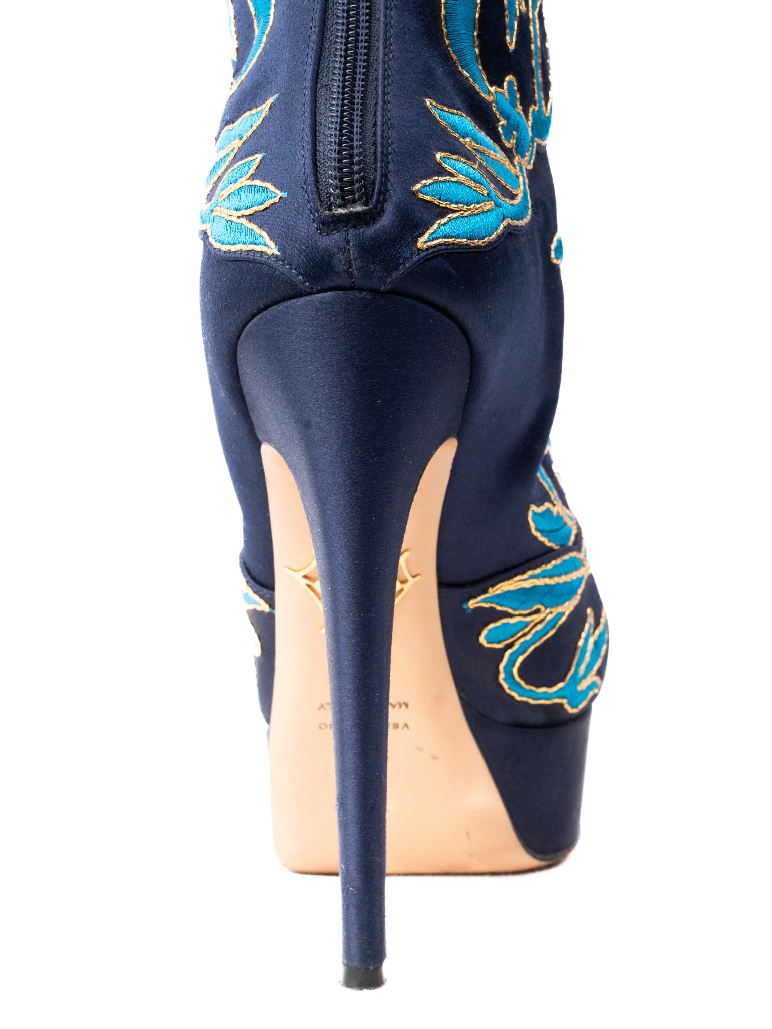 Excellent Charlotte Olympia Over-the-Knee Boots Navy Blue Size 37.5