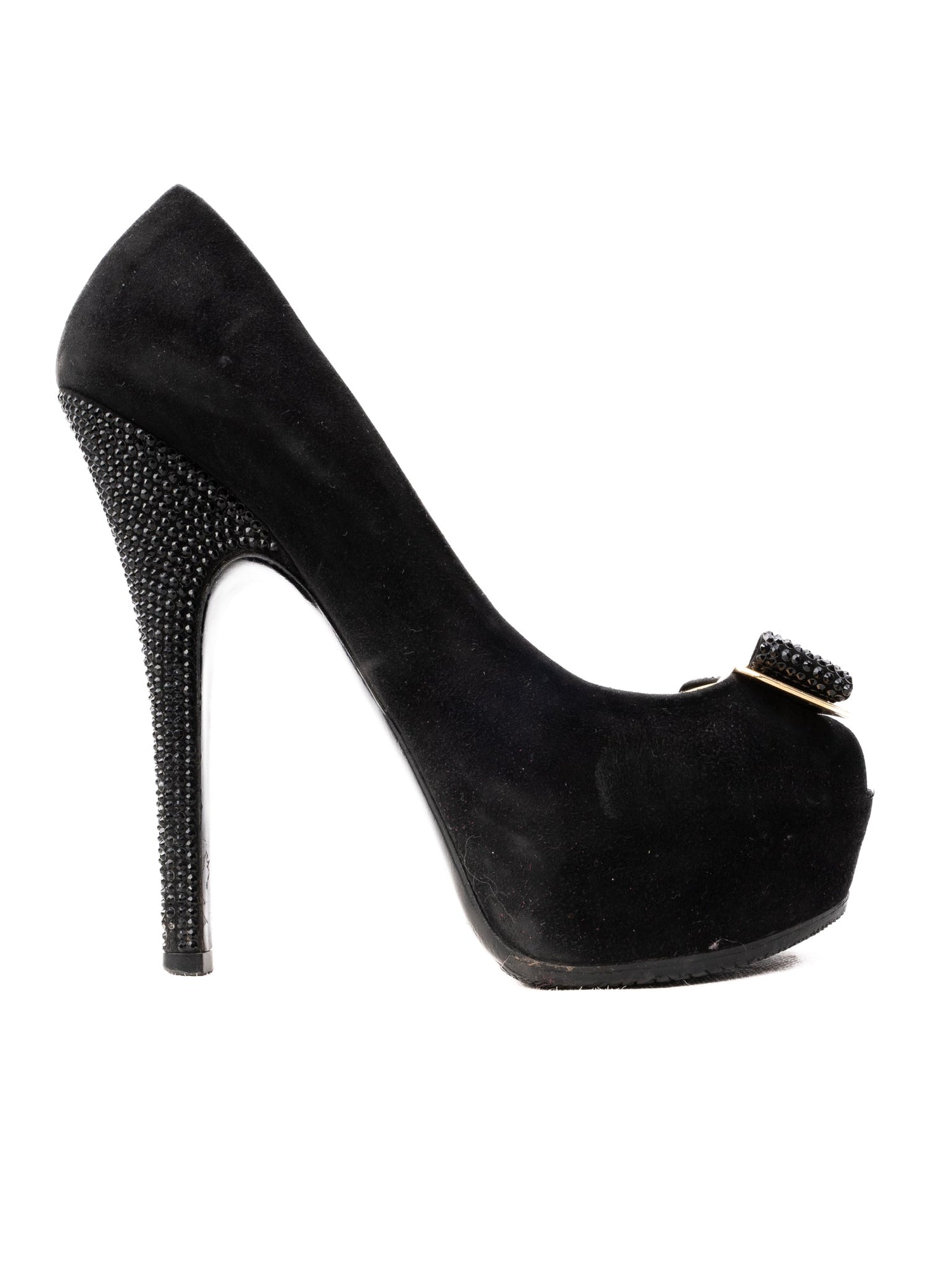 Excellent Louis Vuitton Black Leather High Heels Size 36.5 with Bow Detail