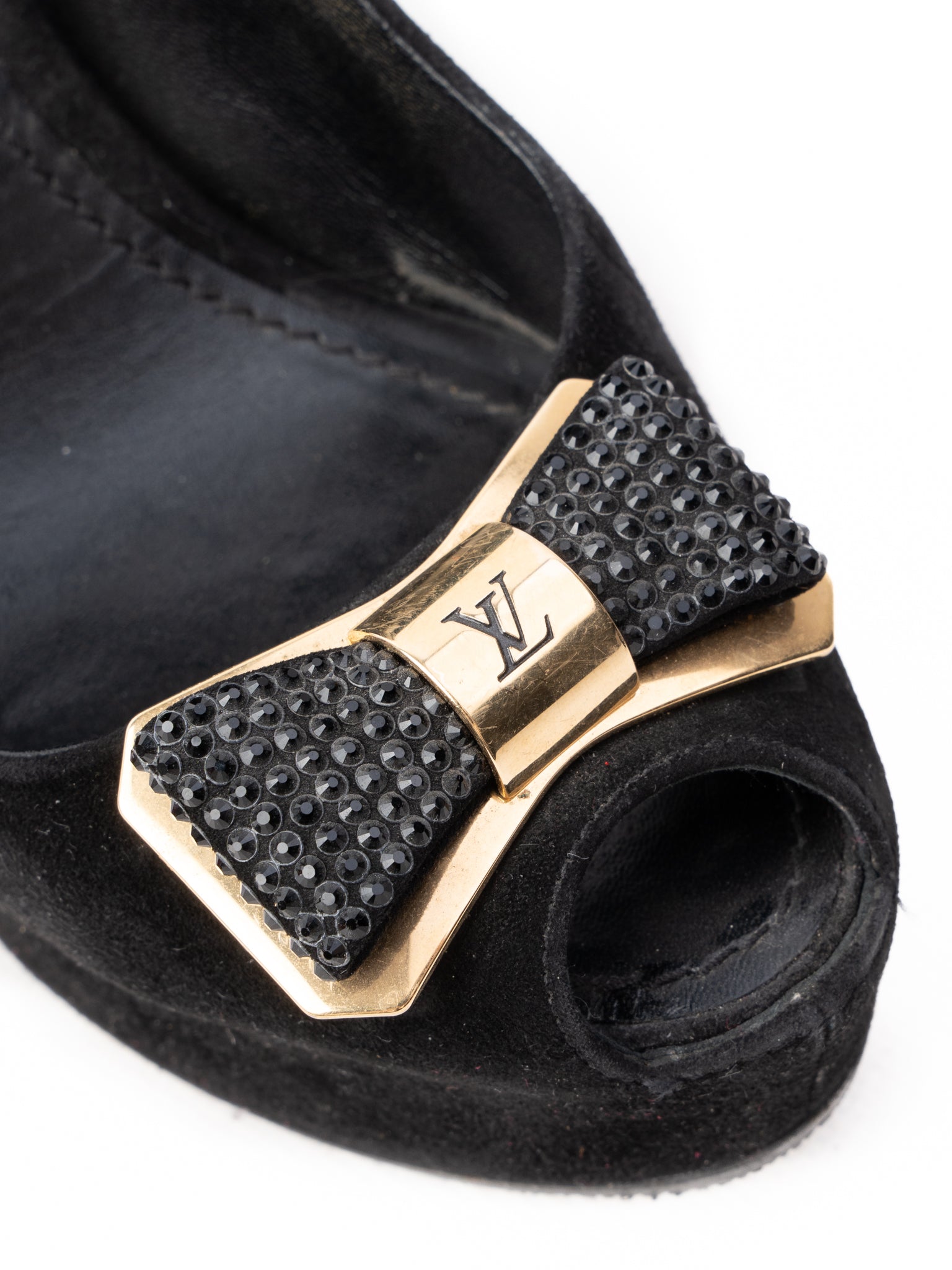 Excellent Louis Vuitton Black Leather High Heels Size 36.5 with Bow Detail
