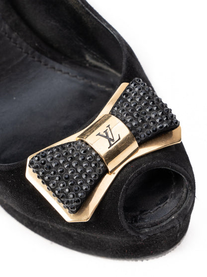 Excellent Louis Vuitton Black Leather High Heels Size 36.5 with Bow Detail