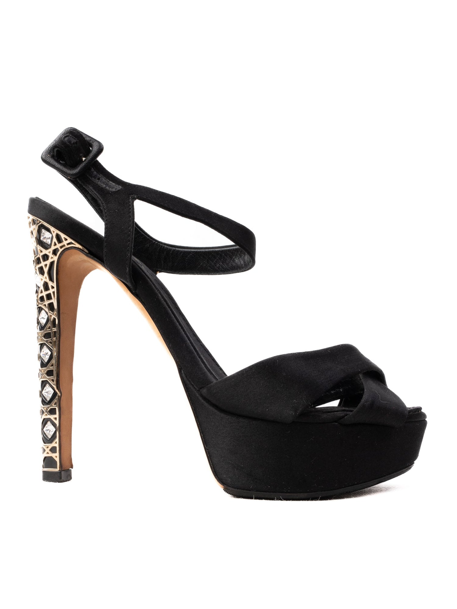 Excellent Dior Black High-Heeled Sandals Size 36.5 with Jewels