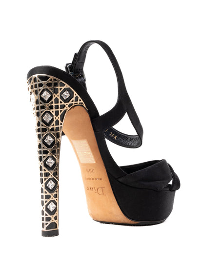 Excellent Dior Black High-Heeled Sandals Size 36.5 with Jewels