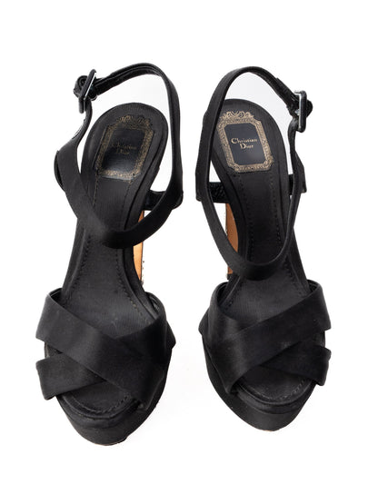Excellent Dior Black High-Heeled Sandals Size 36.5 with Jewels