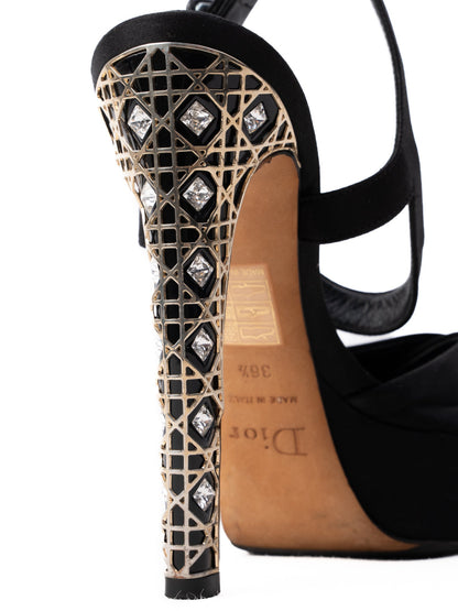 Excellent Dior Black High-Heeled Sandals Size 36.5 with Jewels
