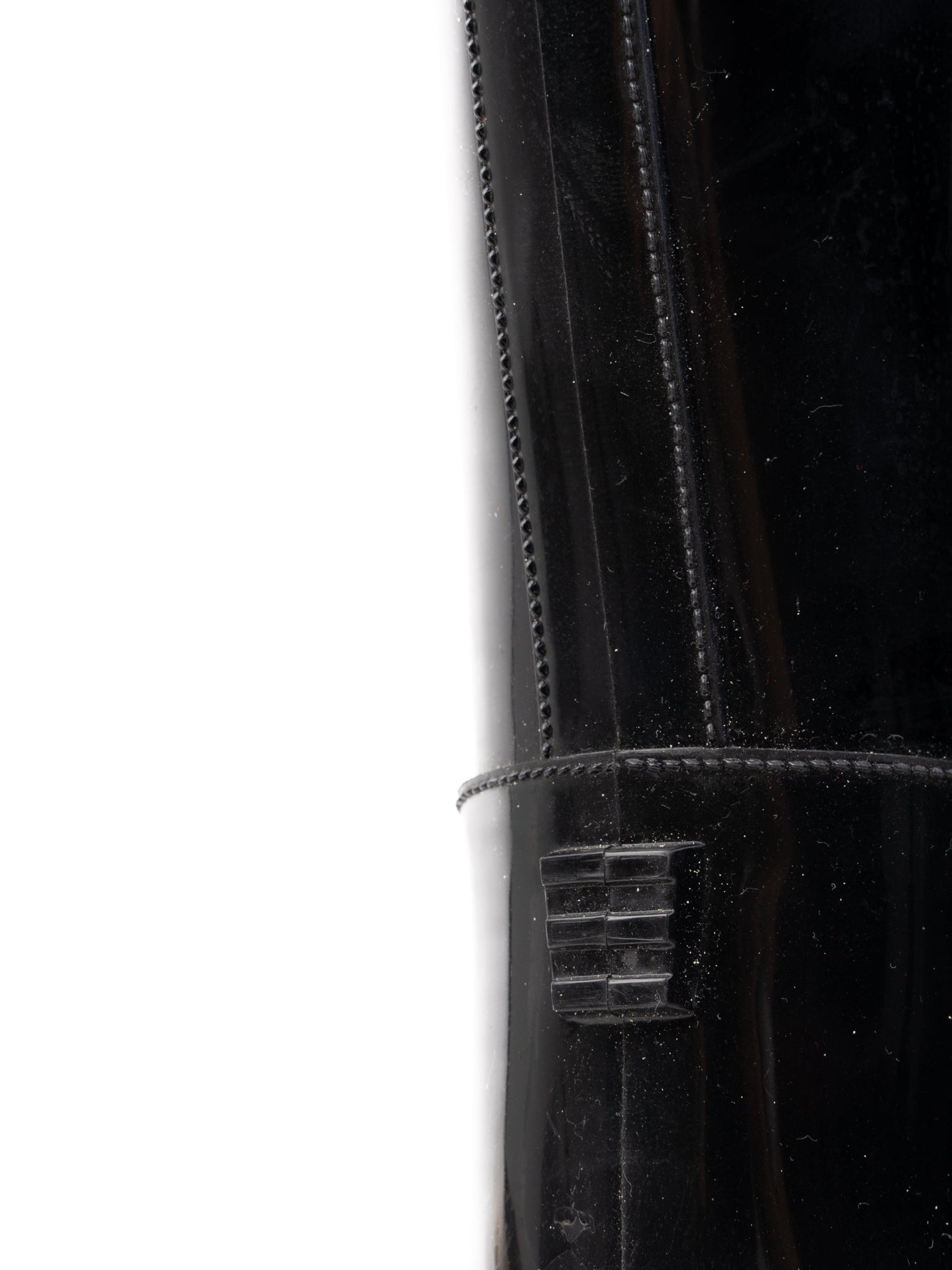 Excellent Love Moschino Black Knee-High Rain Boots with Gold Chain Detail