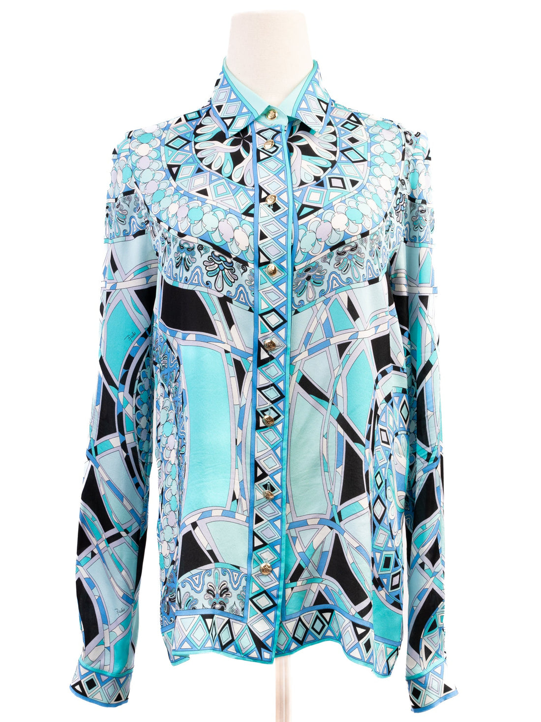 Excellent Emilio Pucci Long Sleeve Silk Shirt Size S Combined Colors