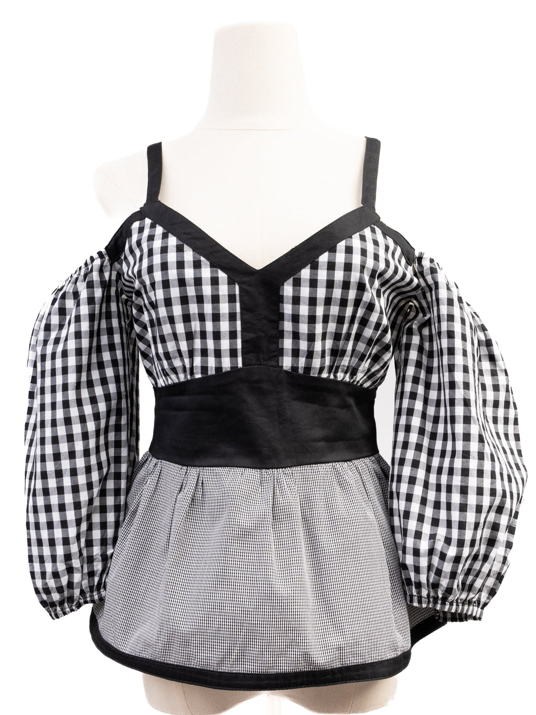 Excellent Valentino Gingham Top Women Size L Black White Cotton