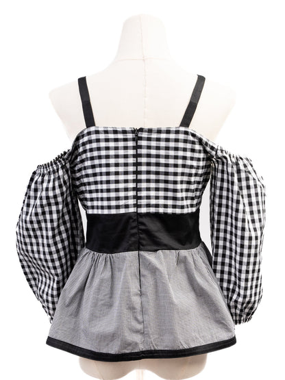 Excellent Valentino Gingham Top Women Size L Black White Cotton