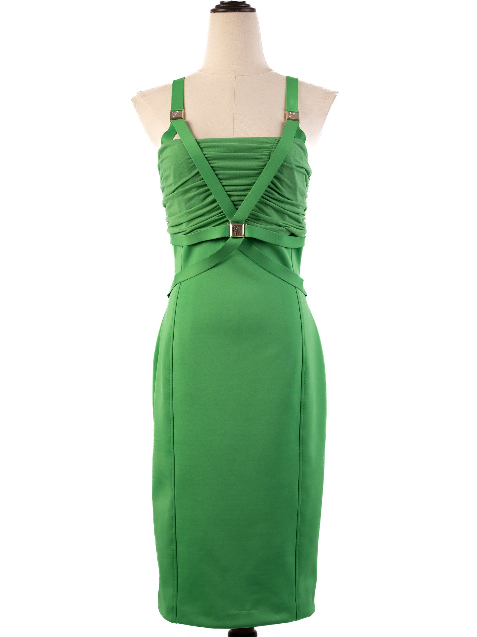 Excellent Versace Green Midi Dress M Polyester Sleeveless Women