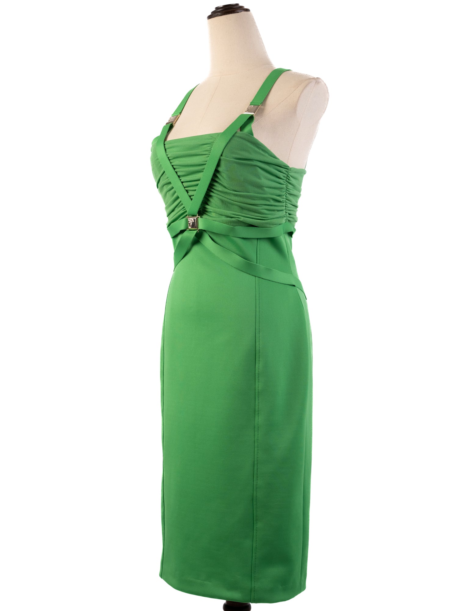 Excellent Versace Green Midi Dress M Polyester Sleeveless Women