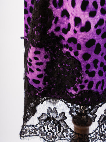 Excellent Dolce Gabbana Purple Black Leopard Print Dress with Lace Details