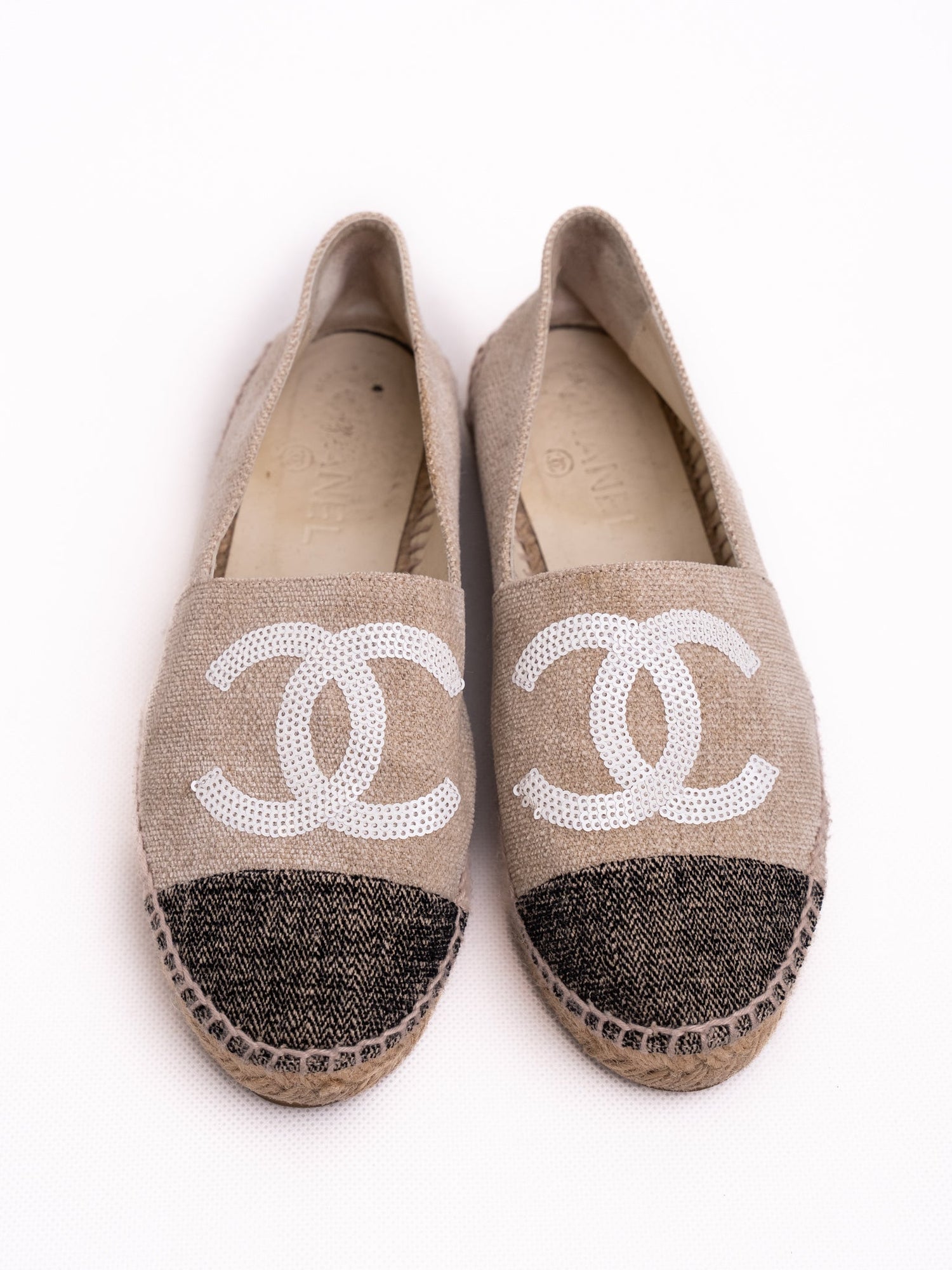 Excellent Chanel White Wool Espadrilles Size 36 with Jute Sole