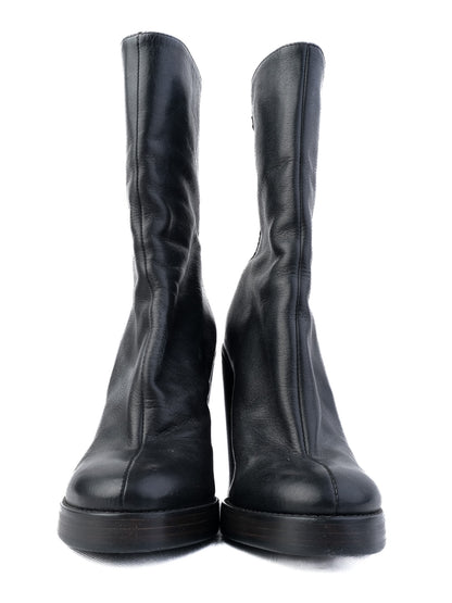 Excellent Haider Ackermann Black Leather Ankle Boots High Heel