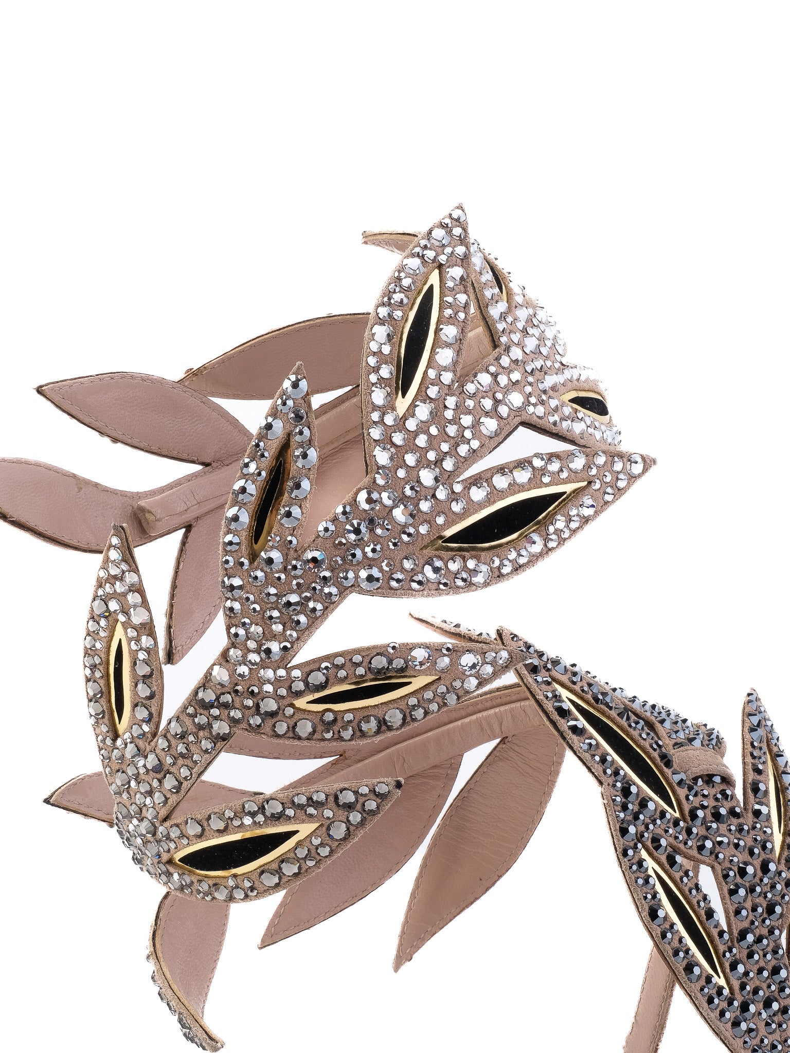 Sergio Rossi White Leather High-Heeled Sandals with Rhinestones