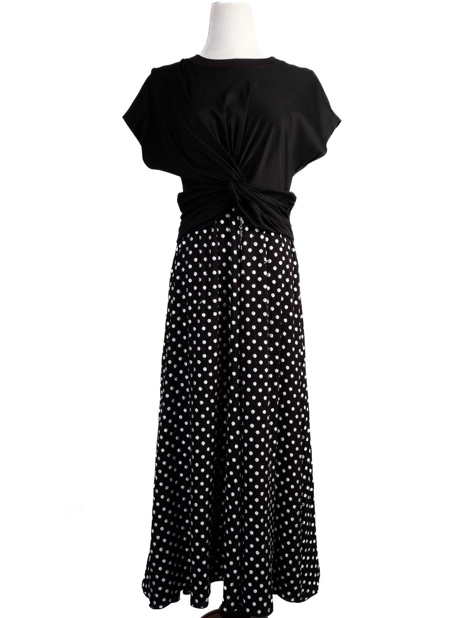 Excellent Sportmax Black Dress M Knotted Top Polka Dot Skirt