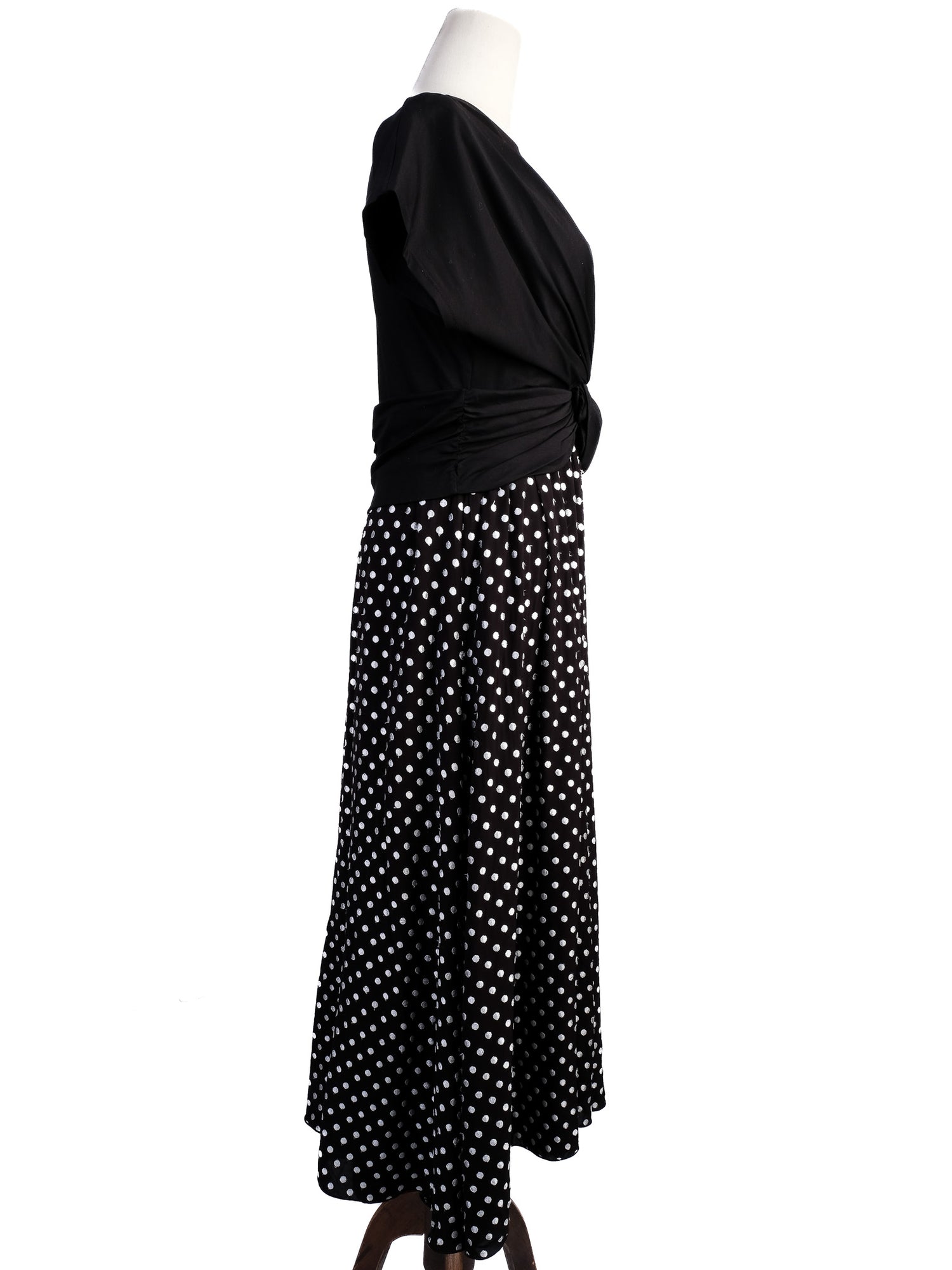 Excellent Sportmax Black Dress M Knotted Top Polka Dot Skirt