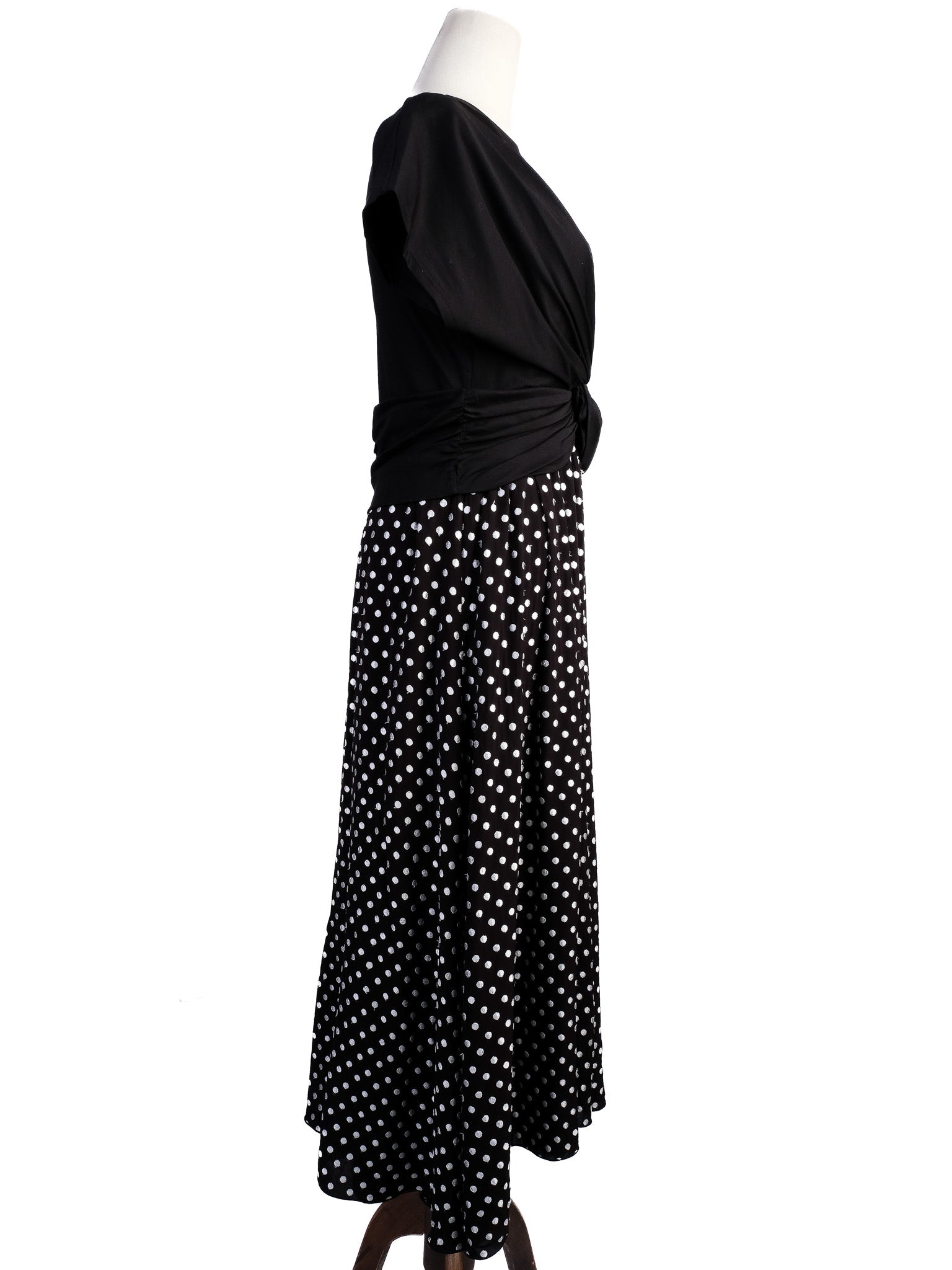 Excellent Sportmax Black Dress M Knotted Top Polka Dot Skirt