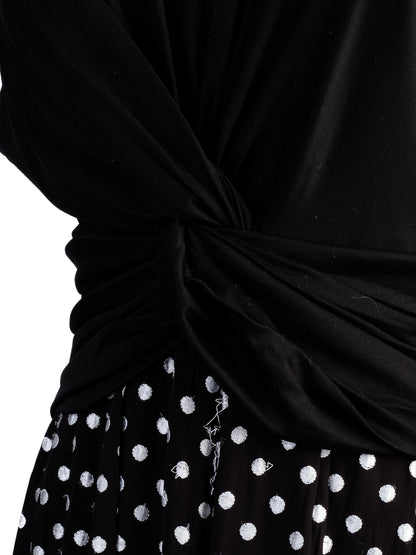 Excellent Sportmax Black Dress M Knotted Top Polka Dot Skirt