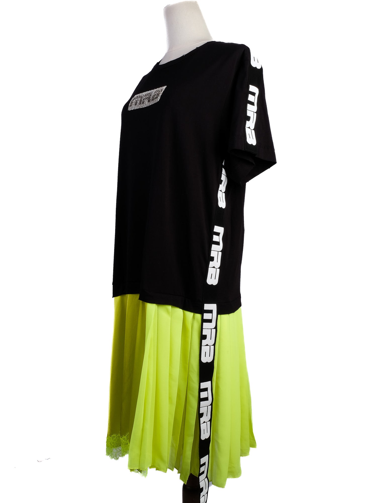 NEW Marco Bologna T-Shirt Dress Black &amp; Neon Yellow Size M