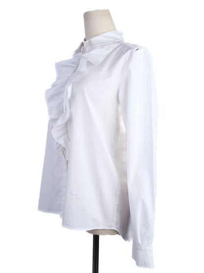 Sportmax White Cotton Blouse with Ruffle Detail Size XS Excellent