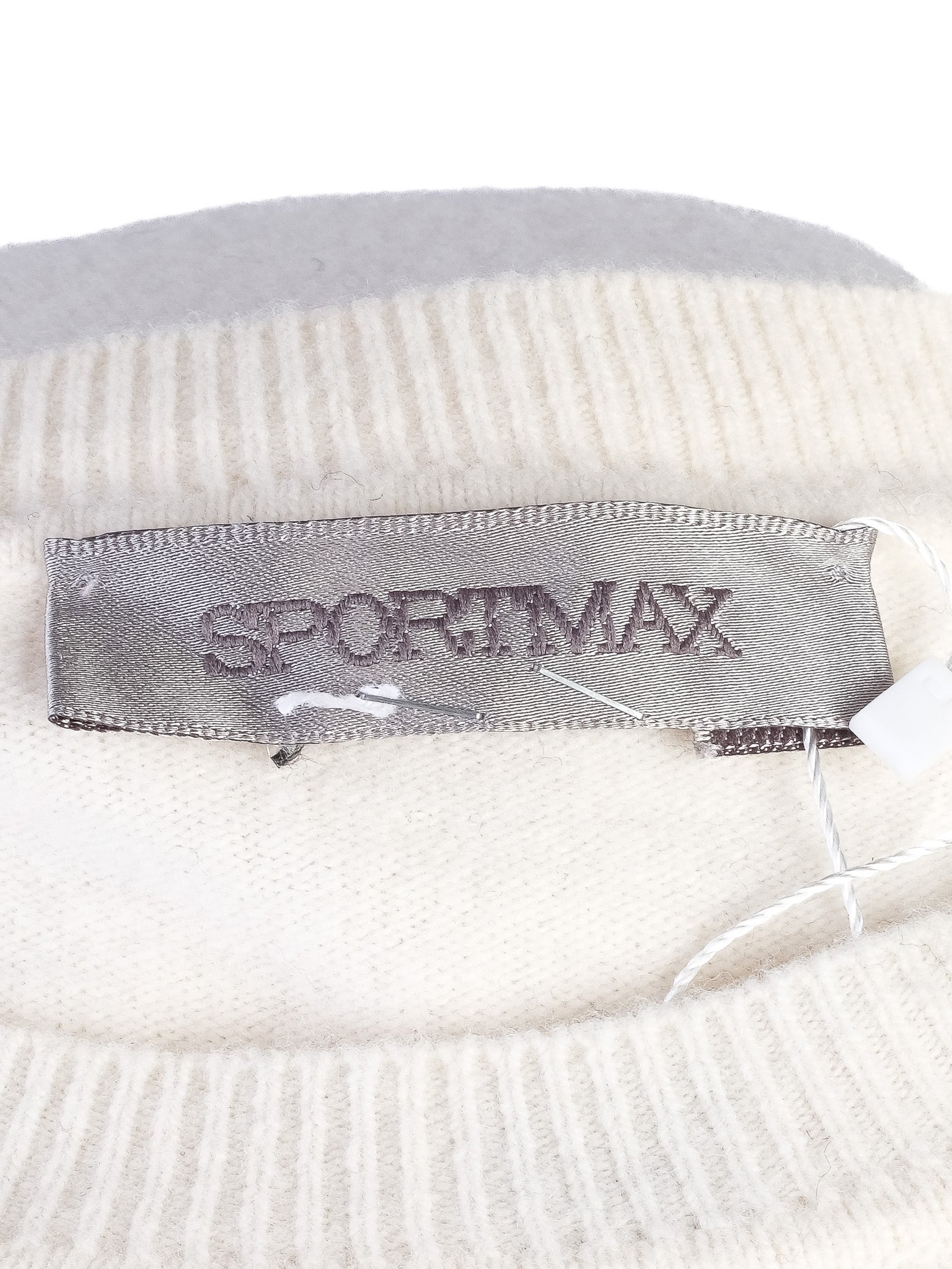 Excellent Sportmax White Wool Sweater Size S with Black Pom-Poms