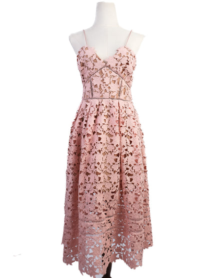 Excellent Self-Portrait Pink Lace Dress Floral Cut-Out Size N/A