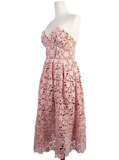 Excellent Self-Portrait Pink Lace Dress Floral Cut-Out Size N/A