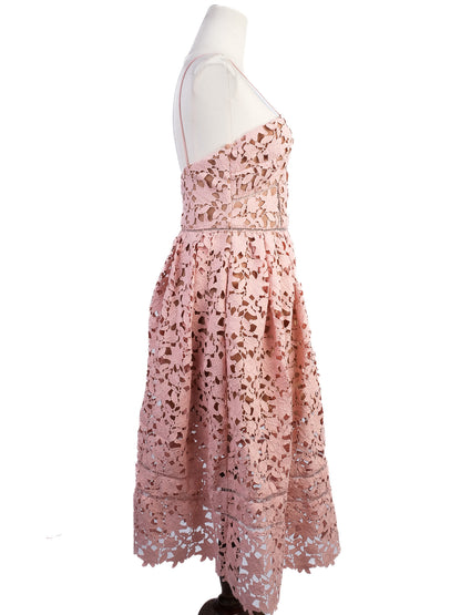 Excellent Self-Portrait Pink Lace Dress Floral Cut-Out Size N/A