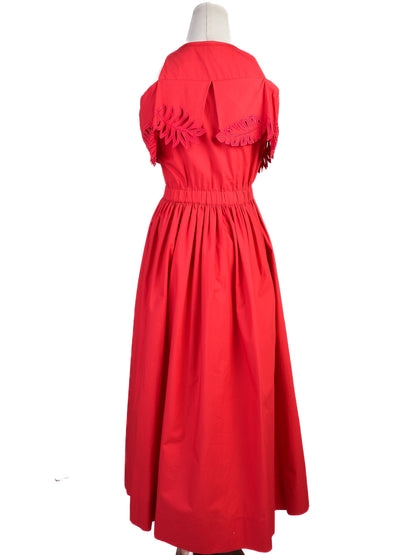 Excellent Fendi Red Cotton Deep V-Neck Gathered Dress for Women