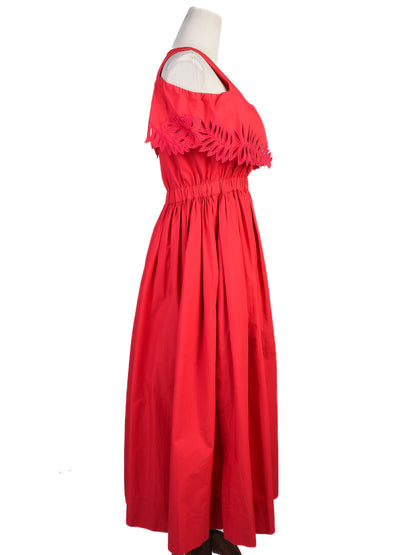 Excellent Fendi Red Cotton Deep V-Neck Gathered Dress for Women
