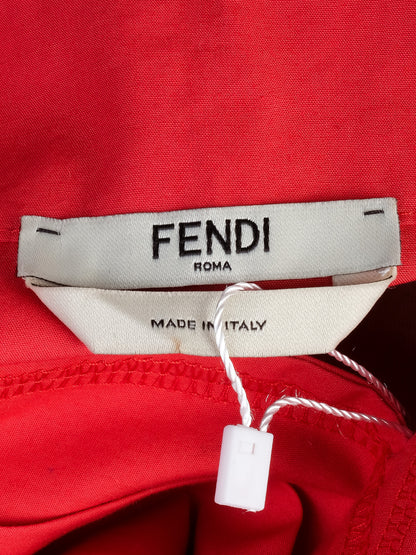 Excellent Fendi Red Cotton Deep V-Neck Gathered Dress for Women