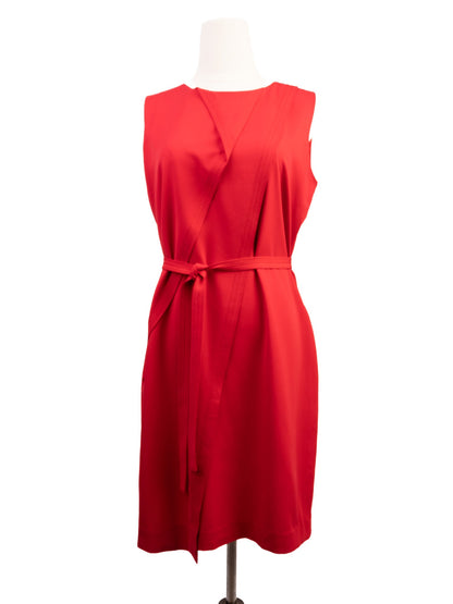Good Elie Tahari Red Silk Sleeveless Dress with Waist Tie