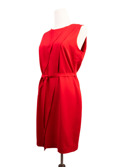 Good Elie Tahari Red Silk Sleeveless Dress with Waist Tie
