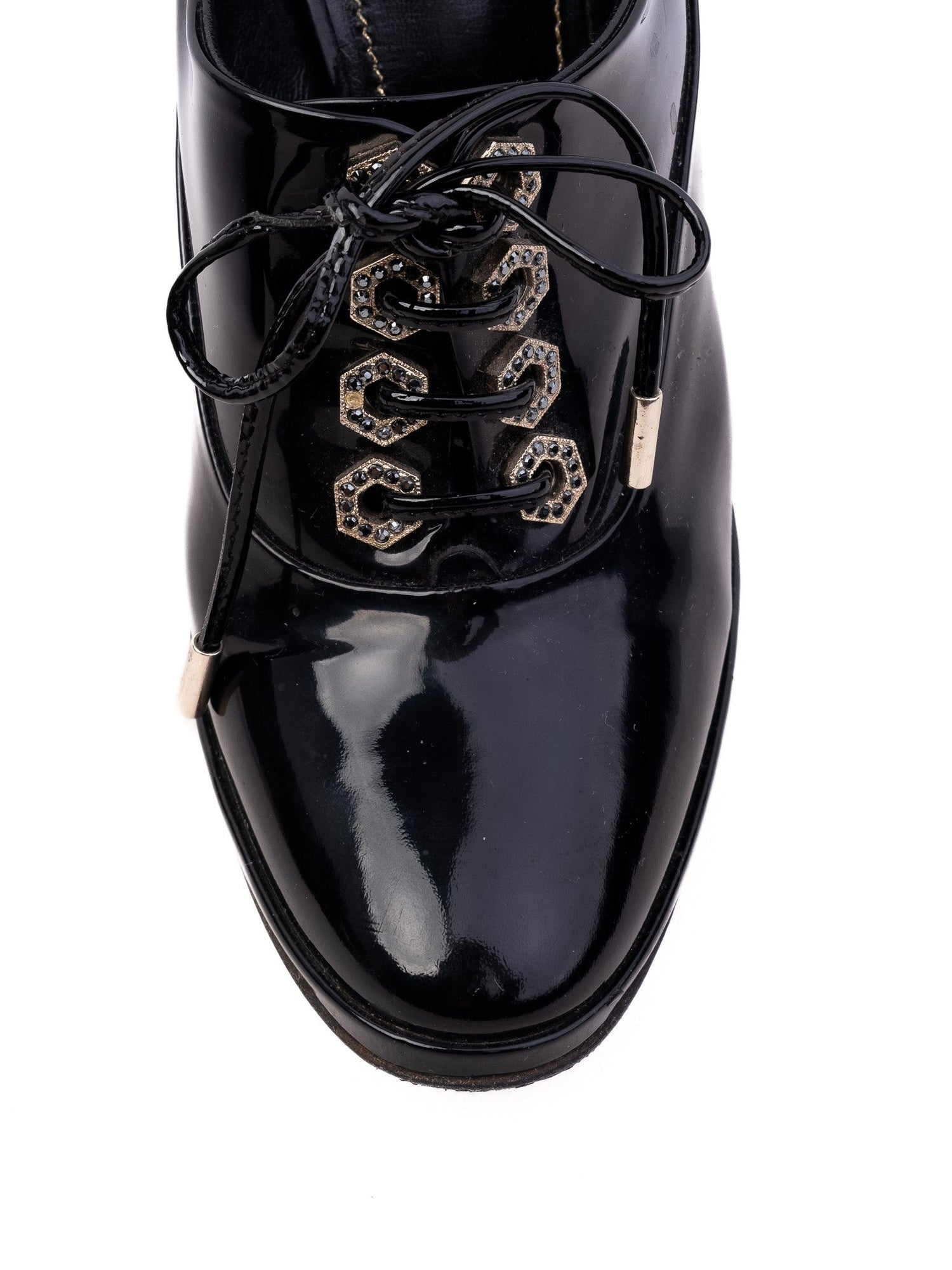 Excellent Nando Muzi Black High-Heeled Shoe Size 38 Lacquer Finish