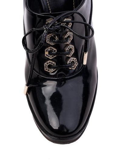 Excellent Nando Muzi Black High-Heeled Shoe Size 38 Lacquer Finish