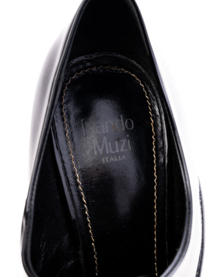 Excellent Nando Muzi Black High-Heeled Shoe Size 38 Lacquer Finish