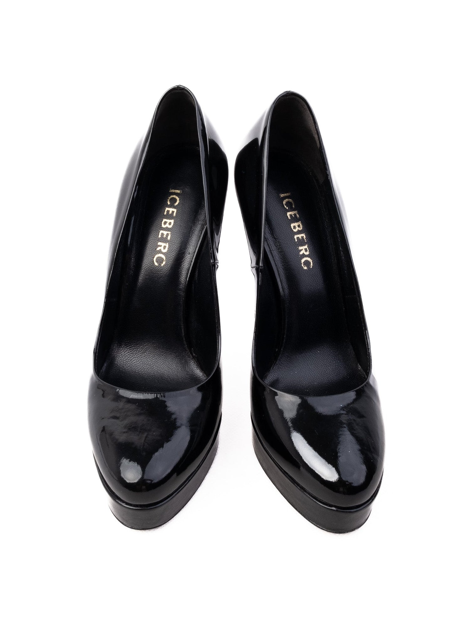 Excellent Iceberg Black Leather High-Heeled Shoes with Stiletto Heel
