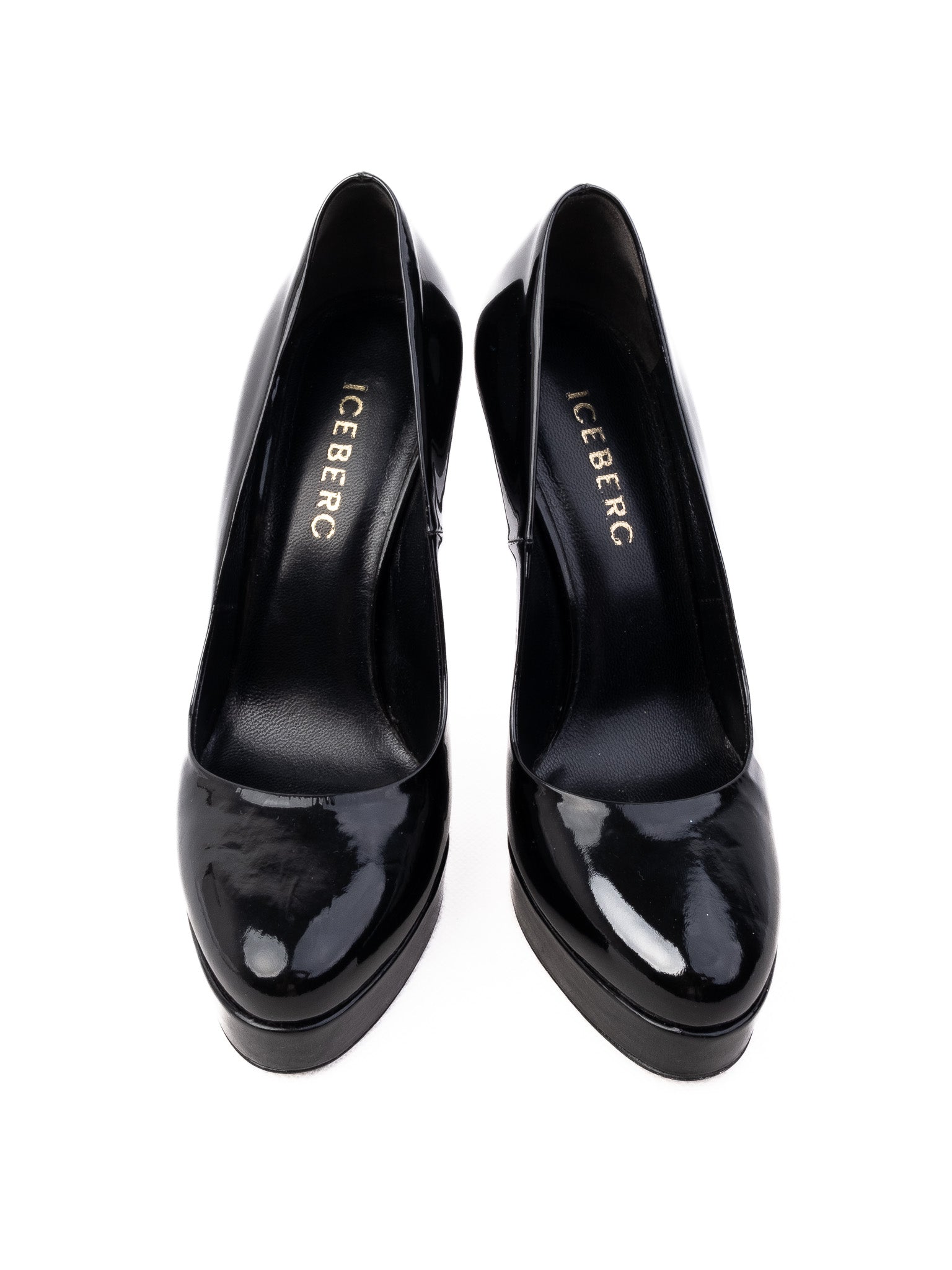 Excellent Iceberg Black Leather High-Heeled Shoes with Stiletto Heel